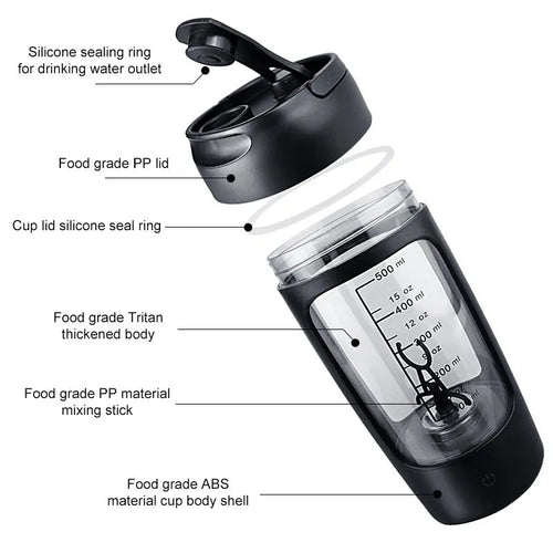 USB Rechargeable Electric Protein Shaker Bottle - Portable 1200mAh