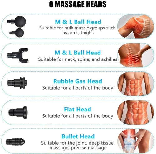 30 Speed Handheld Deep Tissue Massage Gun - 6 Heads