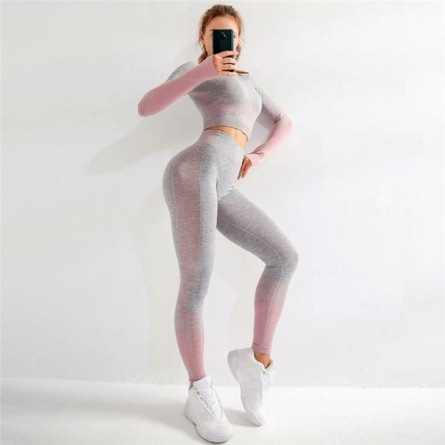 Women's Seamless 2-Piece Yoga Set - Long Sleeve Crop Top & Leggings