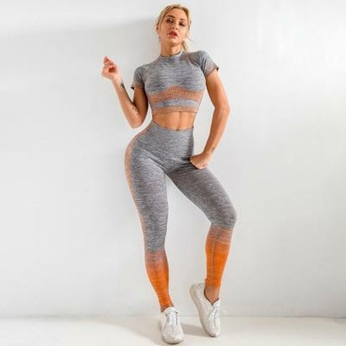 Women's Seamless 2-Piece Yoga Set - Long Sleeve Crop Top & Leggings