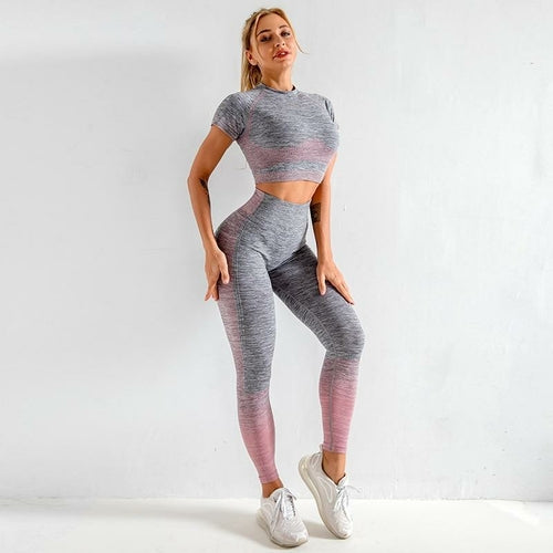 Women's Seamless 2-Piece Yoga Set - Long Sleeve Crop Top & Leggings